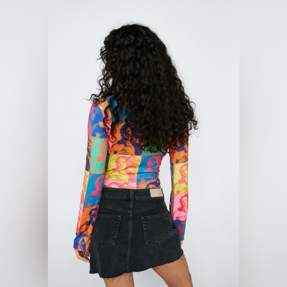 NASTY GAL Kitsch Postcard Mesh Cropped Top, Multicolored, Size 14, NWT - Picture 4 of 16